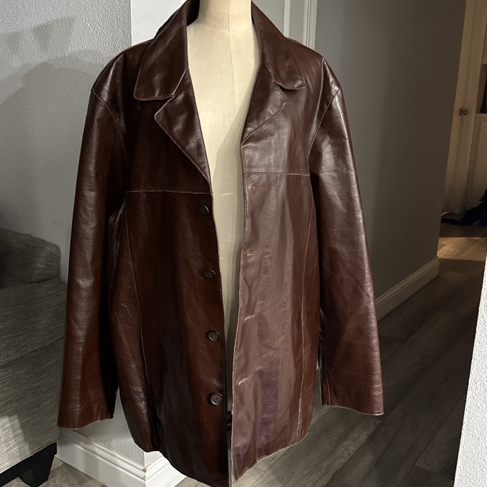 VTG Rogue Leather by Reilly Olmes Men's XL Brown Button Lined Jacket Car Coat